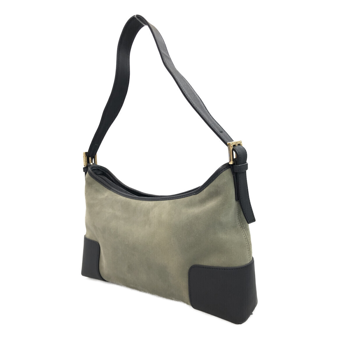 Loewe Olive Bag Shoulder Made Anagram Of Leather Green Suede Black With
